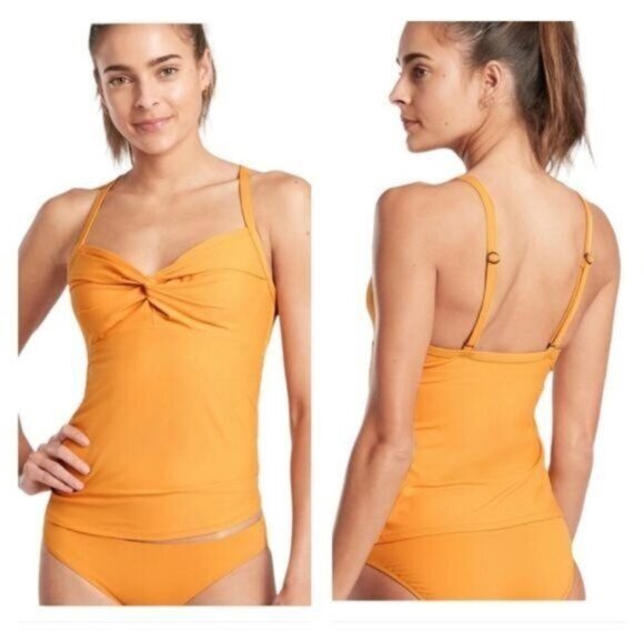 Athleta Women's Twist Up Tankini Swim Tank UPF 50+ Beach Vacation Yellow 32 B/C - Picture 1 of 7